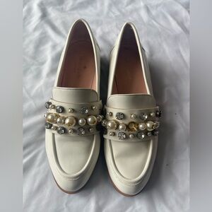 Kate Spade White Pearl Rhinestone Loafers